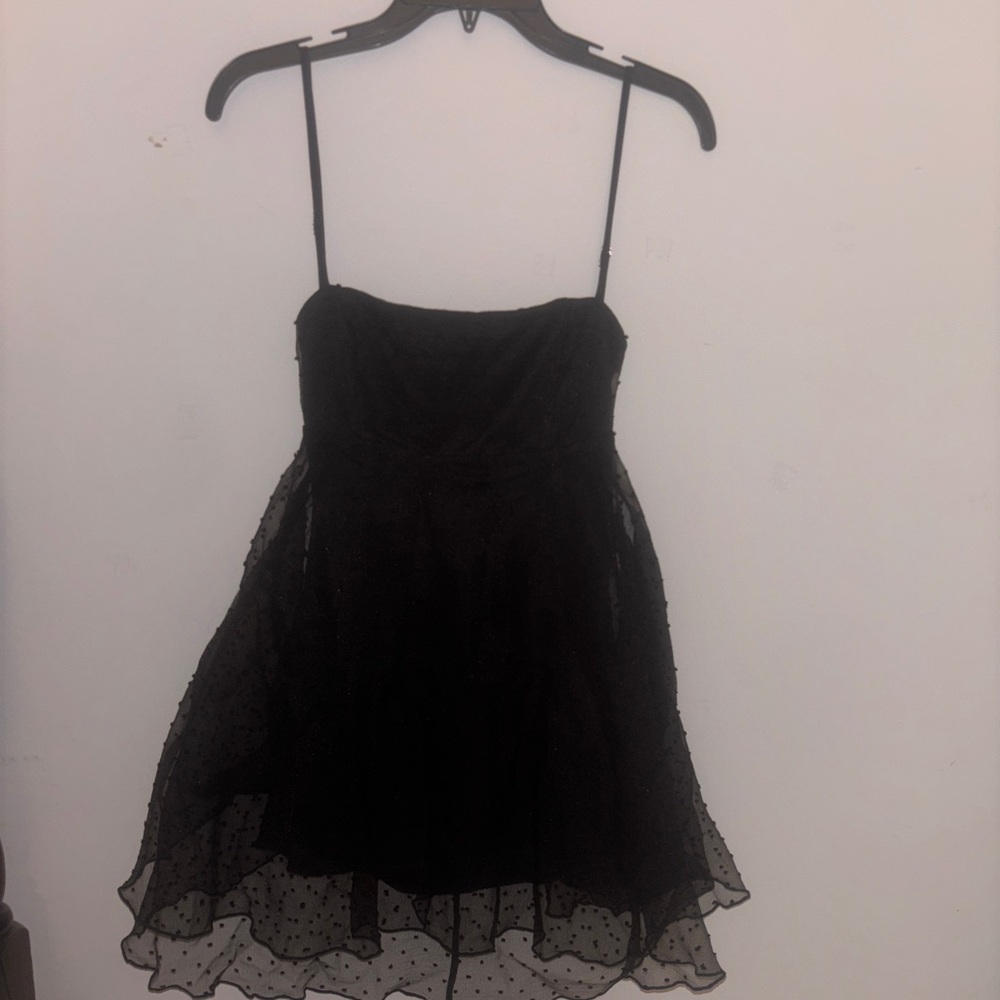 Lucy in the Sky Black Polka Dot Strapless Mini Dress – Size Small